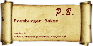 Presburger Baksa névjegykártya